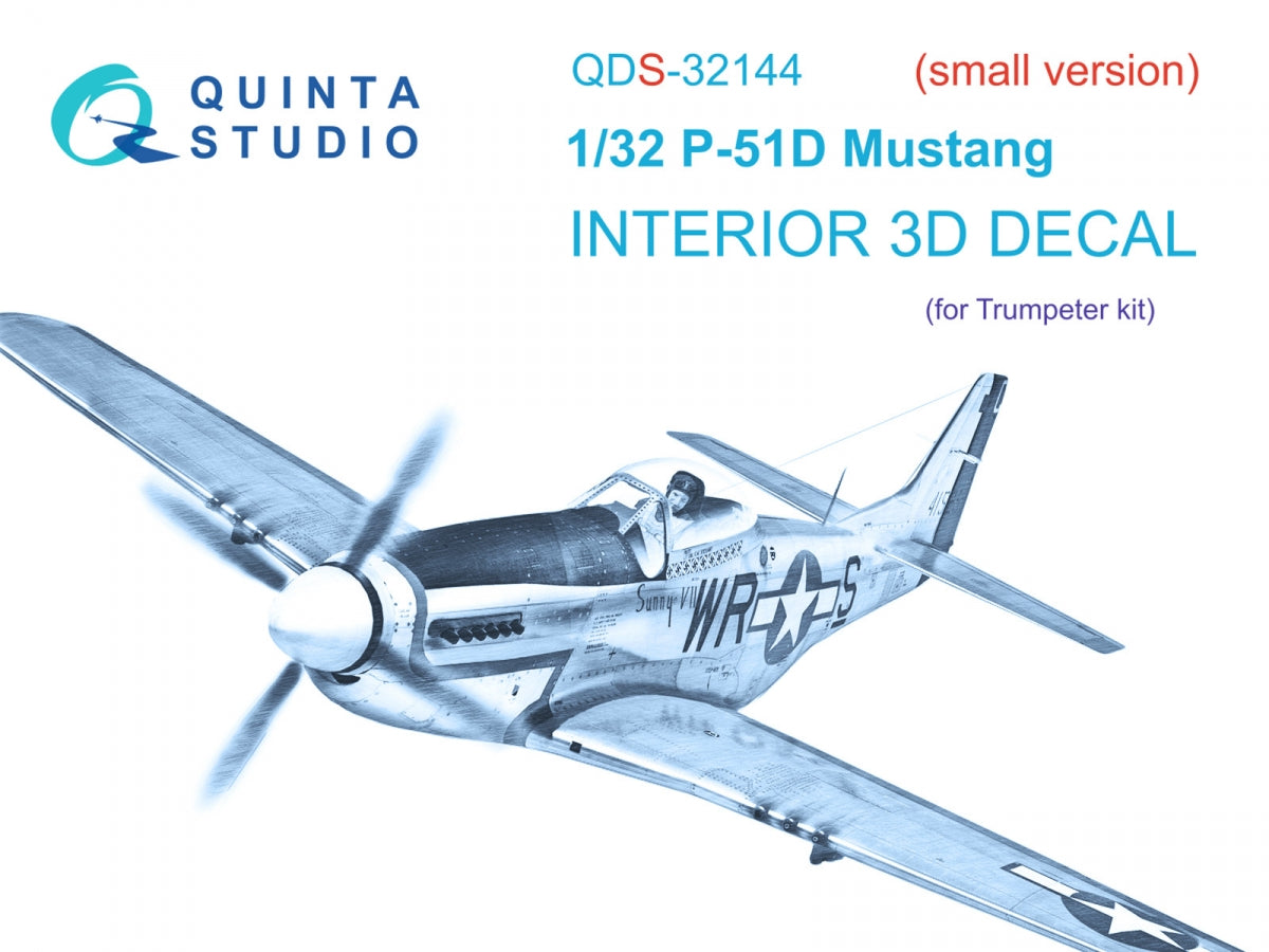 Quinta Studio QDS-32144 P-51D Mustang 3D-Printed &amp;amp; coloured Interior on decal paper (Trumpeter) (Small version) 1/32