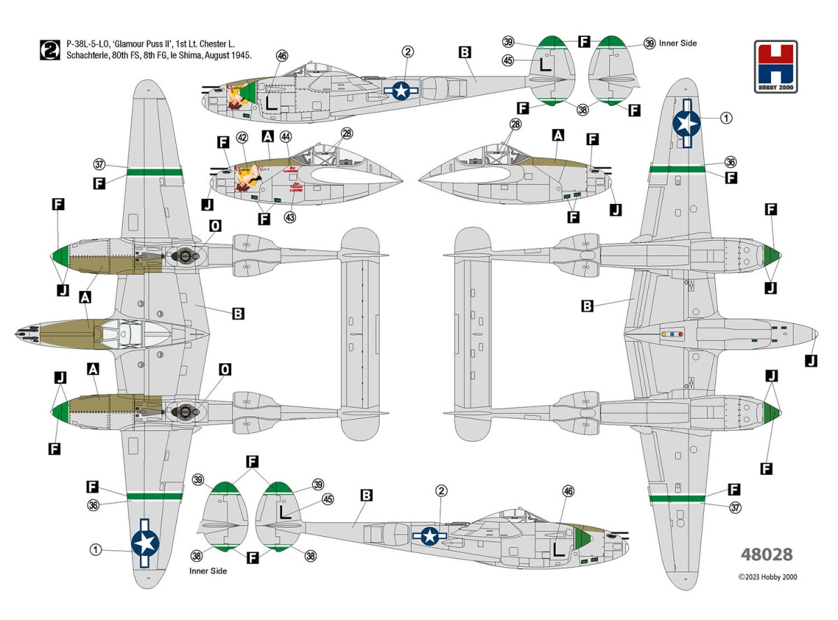 Hobby 2000 48028 P-38L Lightning 80th Fighter Squadron (ACADEMY+ CARTOGRAF + MASKI) 1/48 – zdjęcie 2