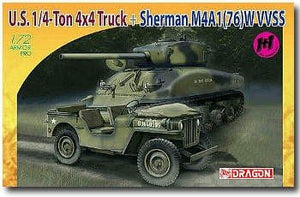 Dragon 7412 1/4 Ton 4x4 Truck + Sherman M4A1(76) W VVSS 1/72