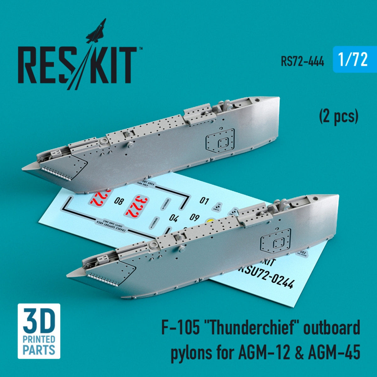 RESKIT RS72-0444 F-105 &amp;quot;THUNDERCHIEF&amp;quot; OUTBOARD AGM-12 &amp;amp; AGM-45 PYLONS (2 PCS) (3D PRINTED) 1/72