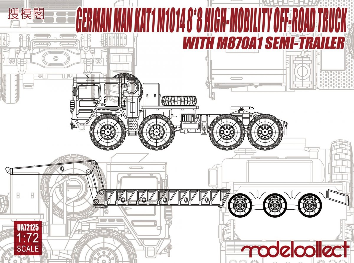 Modelcollect UA72125 German MAN KAT1M1014 8,8 HIGH-Mobility off-road truck with M870A1 semi-trailer 1/72