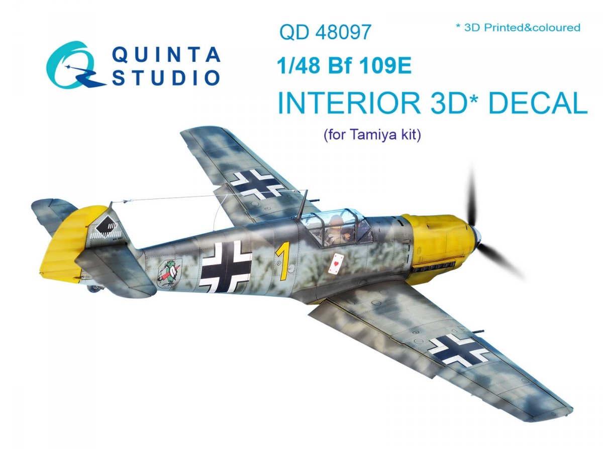 Quinta Studio QD48097 Bf 109E 3D-Printed &amp;amp; coloured Interior on decal paper (for Tamiya kit) 1/48