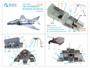 Quinta Studio QDS+48487 F-4C Phantom II 3D-Printed &amp;amp; coloured Interior on decal paper (Academy) (Small version) (with 3D-printed resin parts) 1/48 – zdjęcie 3