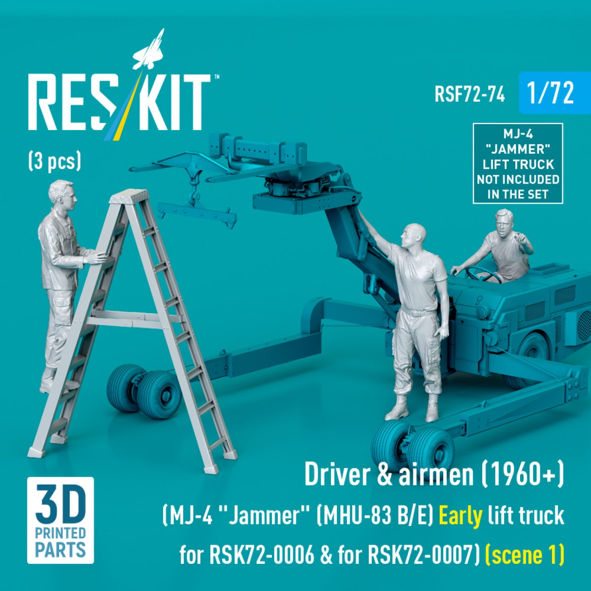 RESKIT RSF72-0074 Driver &amp;amp; airmen (1960+) (3 pcs) (MJ-4 &amp;quot;Jammer&amp;quot; (MHU-83 B/E) Early lift truck for RSK72-0006 &amp;amp; for RSK72-0007) (scene 1) (3D Printed) 1/72 – zdjęcie 2