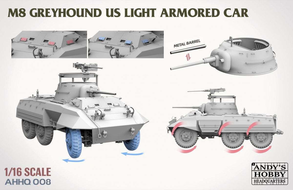 Andy&amp;#39;s Hobby Headquarters AHHQ-008 M8 Greyhound US light Armored Car 1/16 – zdjęcie 4