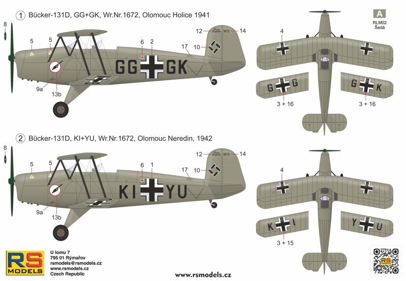 RS Models 94015 Bücker 131 A/B 24 Schule Olomouc 1/72 – zdjęcie 2
