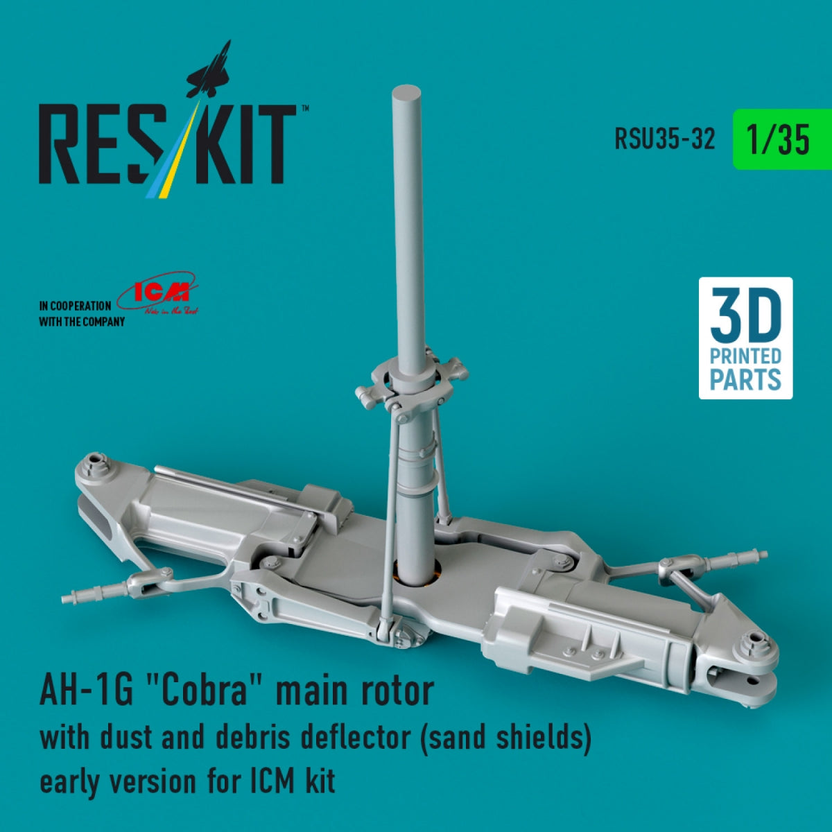 RESKIT RSU35-0032 AH-1G "Cobra" main rotor with dust and debris deflector (sand shields) early version for ICM kit (3D Printed) 1/35