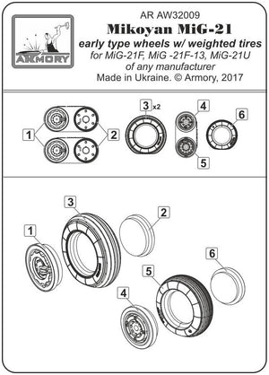 Armory Models AW32009 Mikoyan MiG-21 Fishbed wheels w/ weighted tires, early 1/32 – image 7