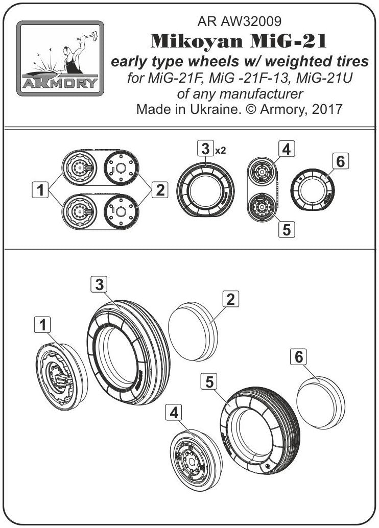 Armory Models AW32009 Mikoyan MiG-21 Fishbed wheels w/ weighted tires, early 1/32 – image 7