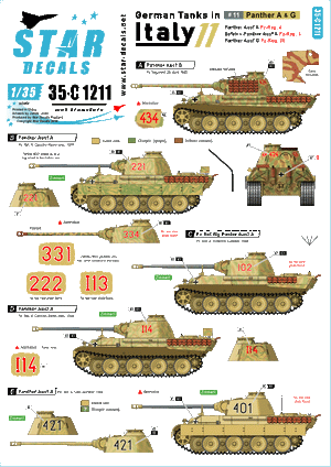 Star Decals 35-C1211 German tanks in Italy # 11 Panther A &amp;amp; G 1/35