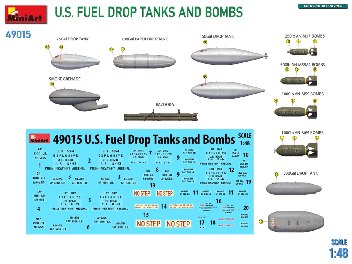 MiniArt 49015 U.S. FUEL DROP TANKS AND BOMBS 1/48 – zdjęcie 2