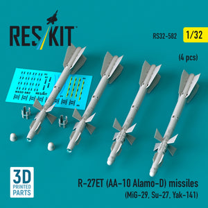 RESKIT RS32-0582 R-27ET (AA-10 Alamo-D) missiles (4 pcs) (MiG-29, Su-27, Yak-141) (3D Printed) 1/32