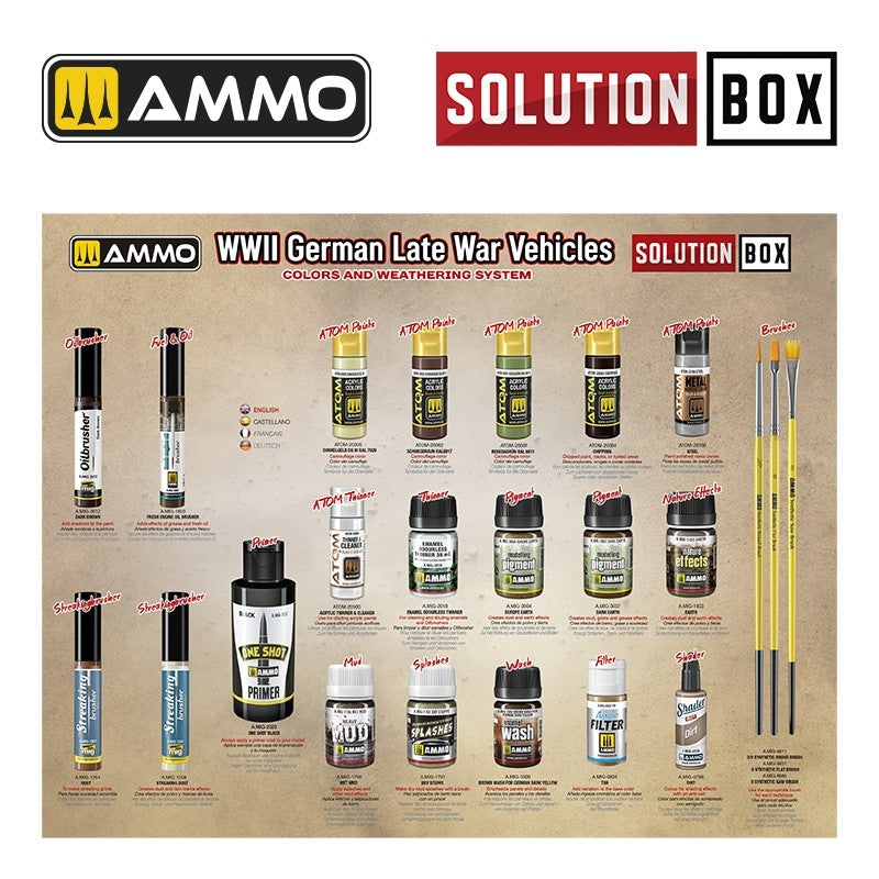 AMMO of Mig Jimenez 7729 SOLUTION BOX 23 – WWII German Late War Vehicles. Colors and Weathering System – zdjęcie 3