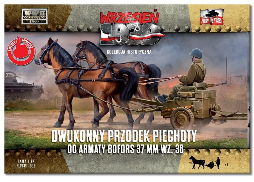 First to Fight First To Fight PL092 Two horse cart for Bofors 37mm wz.36 1/72 – zdjęcie 2