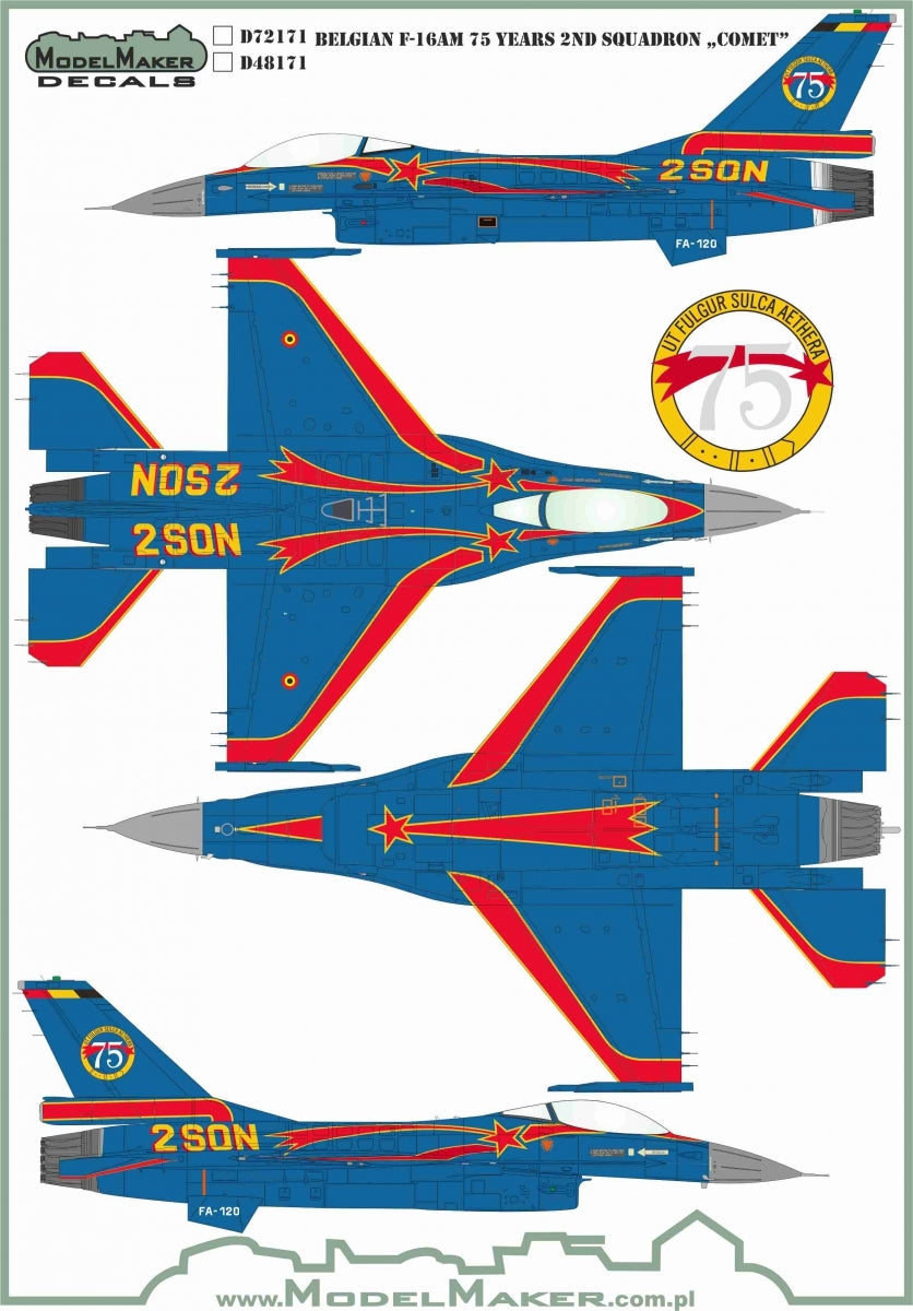 ModelMaker Decals D48171 Belgian F-16AM 75 Years 2ND Squadron &amp;quot;Comet&amp;quot; 1/48