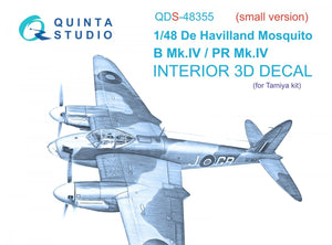 Quinta Studio QDS-48355 DH Mosquito B Mk.IV/PR Mk.IV 3D-Printed &amp;amp; colored Interior on decal paper (Tamiya) (Small version) 1/48