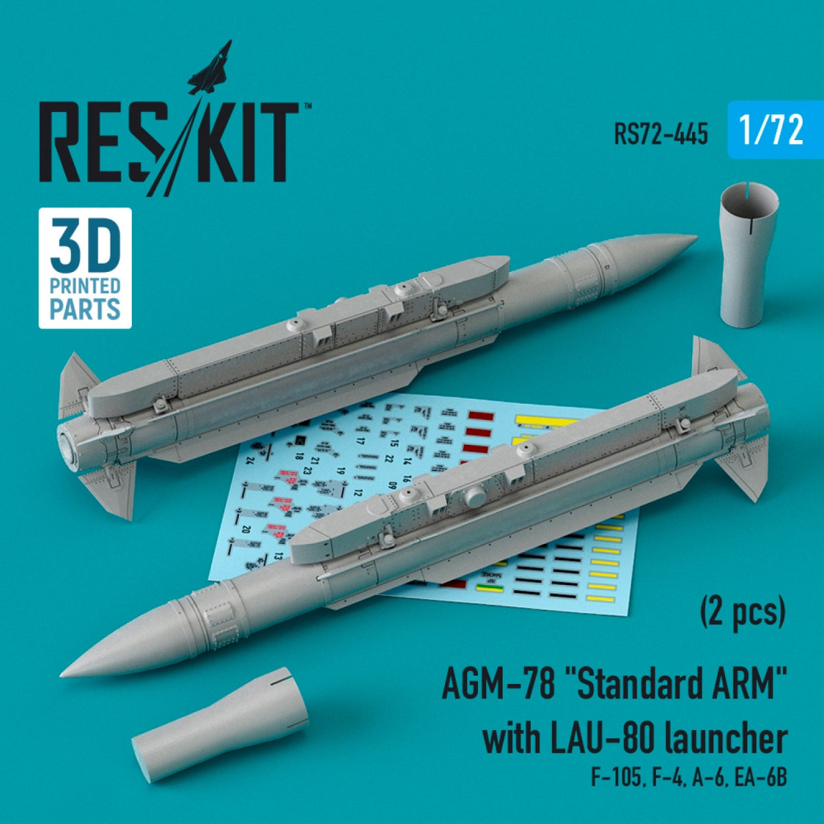 RESKIT RS72-0445 AGM-78 &amp;quot;STANDARD ARM&amp;quot; WITH LAU-80 LAUNCHER (2 PCS) 1/72
