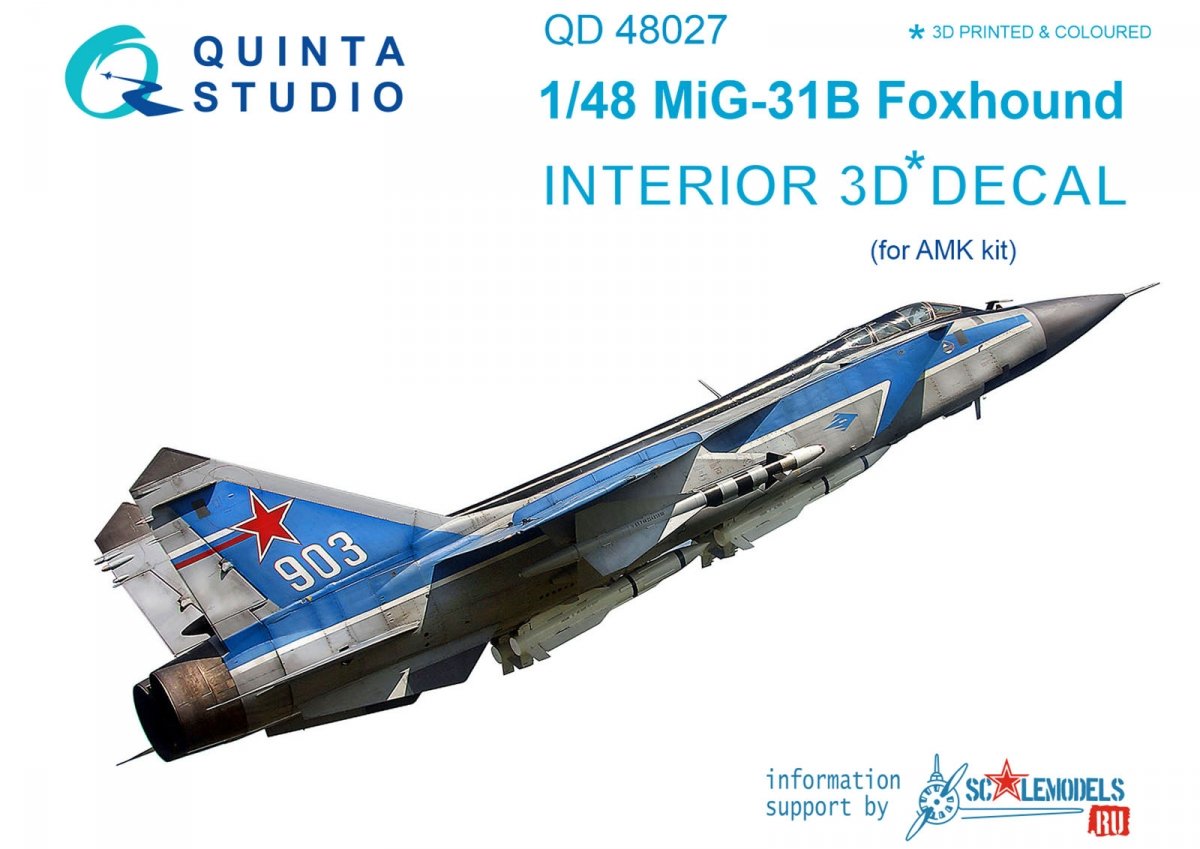 Quinta Studio QD48027 MiG-31B 3D-Printed &amp;amp; coloured Interior on decal paper (for AMK kit) 1/48