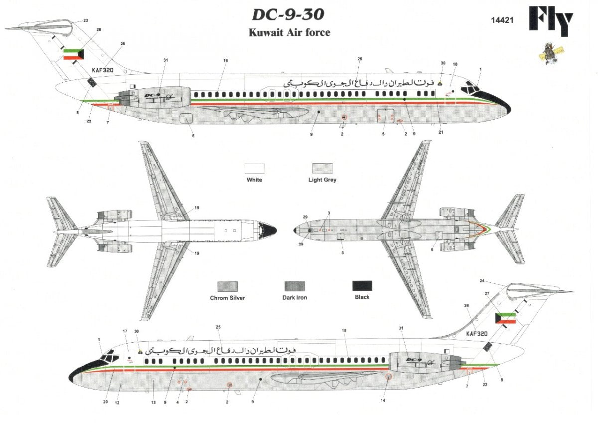 Fly 14421 DC 9-30 Kuwait Air force 1/144