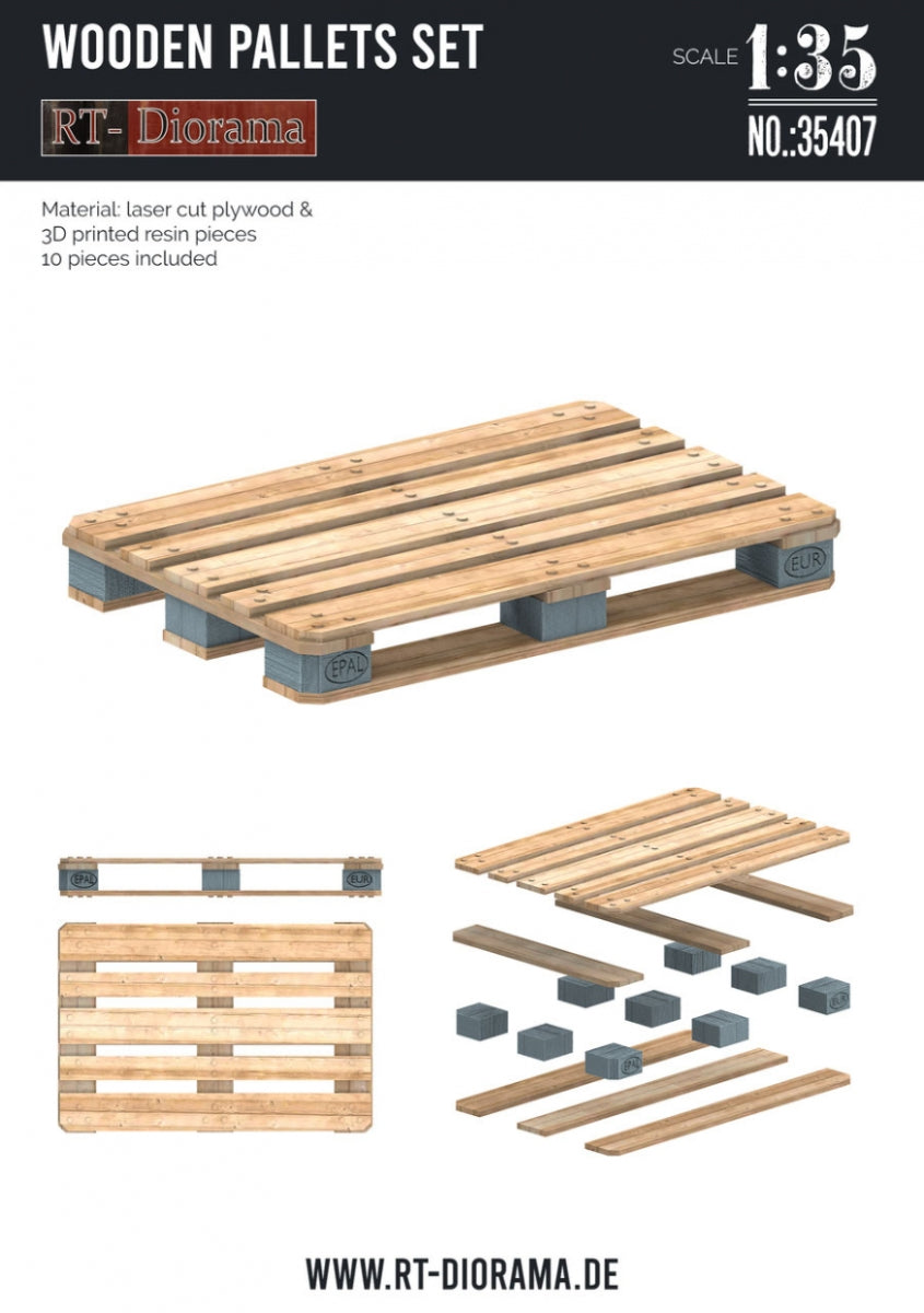 RT-Diorama 35407 Wooden Pallets Set - 10 pcs 1/35 – zdjęcie 2