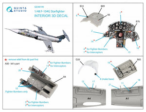 Quinta Studio QD48199 F-104G 3D-Printed &amp;amp; coloured Interior on decal paper (Kinetic) 1/48 – zdjęcie 2