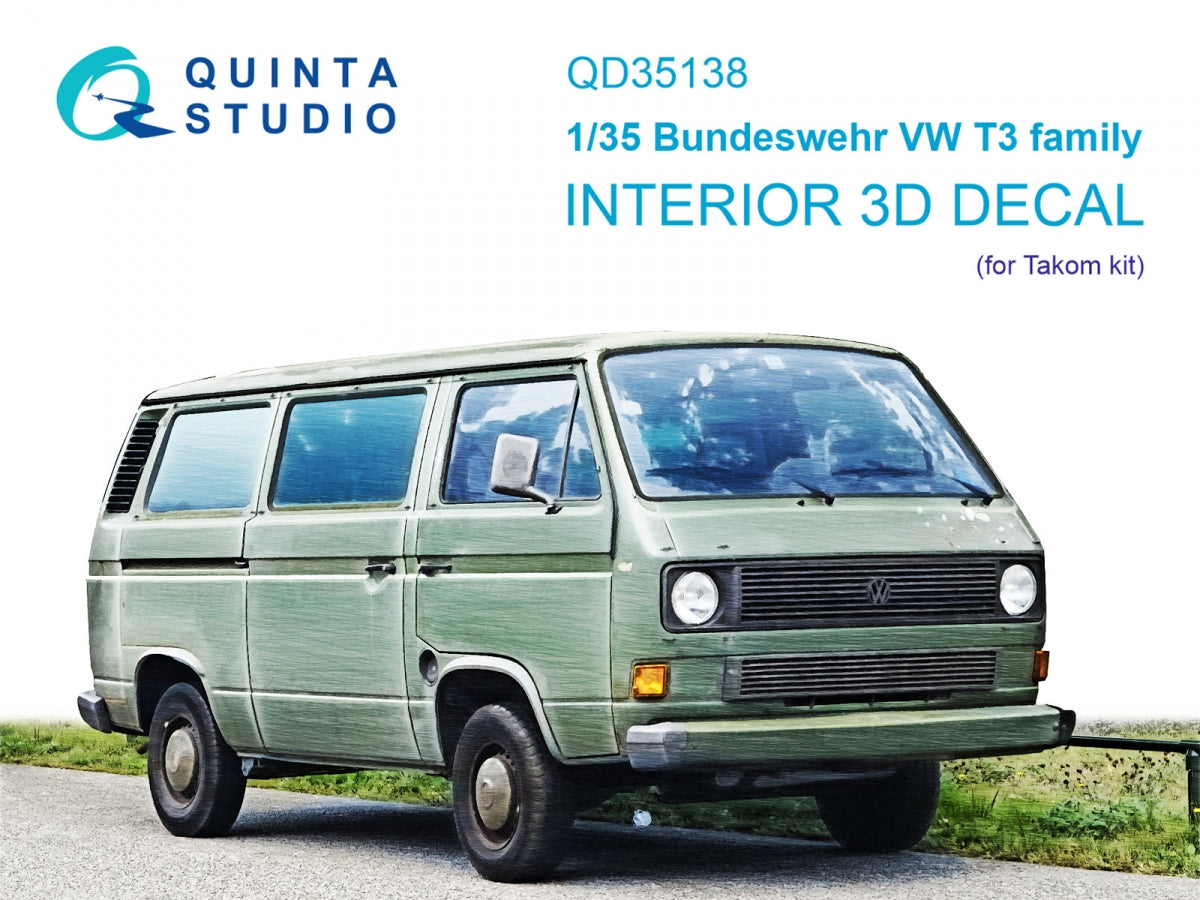 Quinta Studio QD35138 Bundeswehr VW T3 Family 3D-Printed &amp;amp; coloured Interior on decal paper (Takom) 1/35