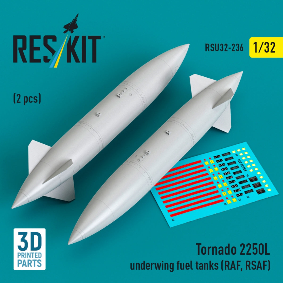 RESKIT RSU32-0236 Tornado 2250L underwing fuel tanks (RAF, RSAF) (2 pcs) (3D Printed) 1/32