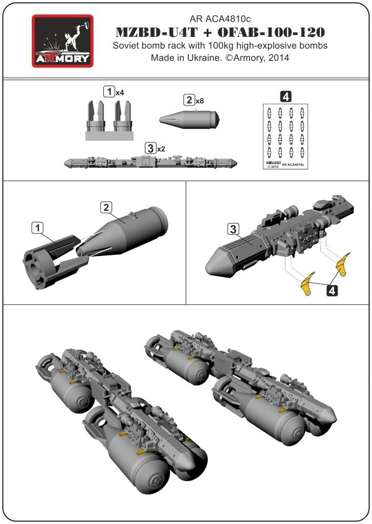 Armory Models ACA4810c MZBD-4UT w/ 4x OFAB-100-120 Soviet high-explosive bombs, resin ordnance set w/ PE parts 1/48 – image 4