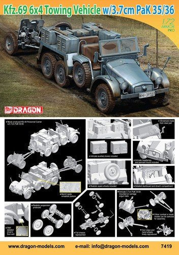 Dragon 7419 Kfz.69 6x4 Towing Vehicle w/3.7cm PaK 35/36 1/72
