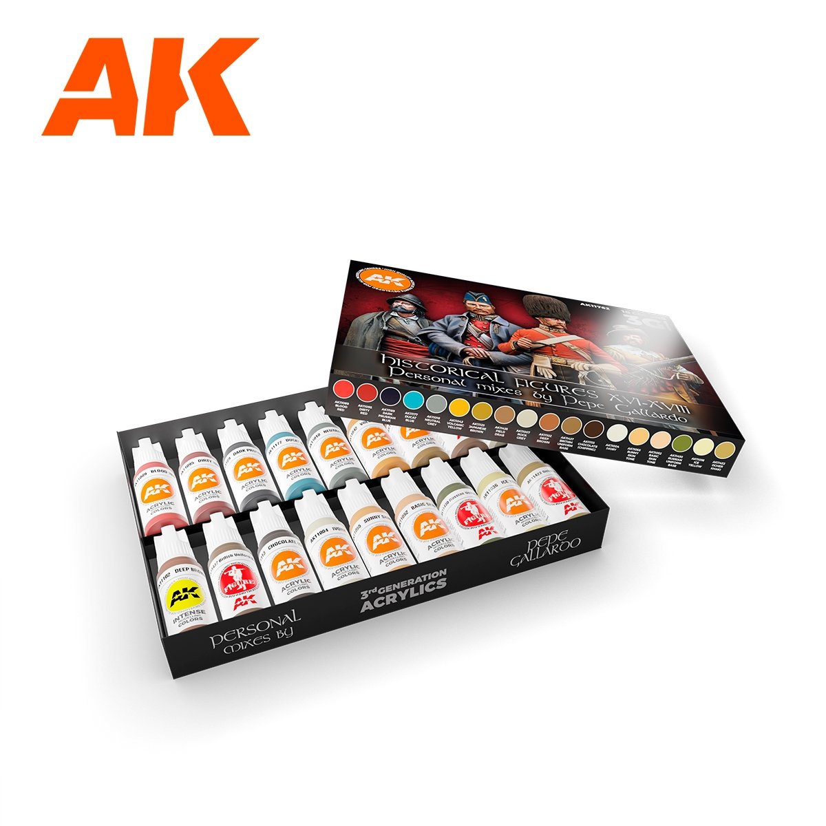 AK Interactive AK11762 SIGNATURE SET – HISTORICAL FIGURES S. XVI-XVIII BY PEPE GALLARDO PAINT SET 18x17 ml – zdjęcie 2