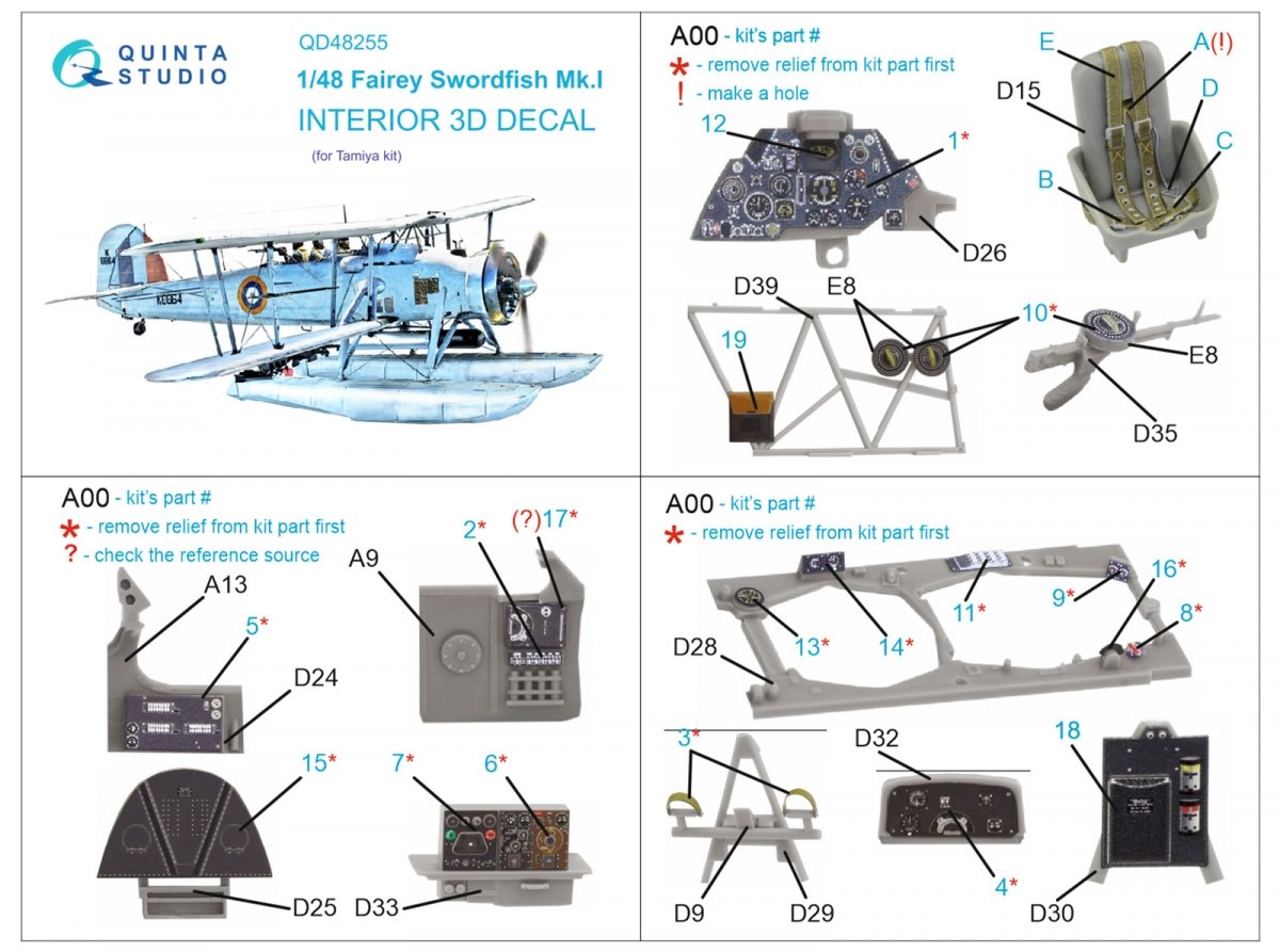 Quinta Studio QD48255 Swordfish Mk.I 3D-Printed &amp;amp; coloured Interior on decal paper ( Tamiya ) 1/48 – zdjęcie 2