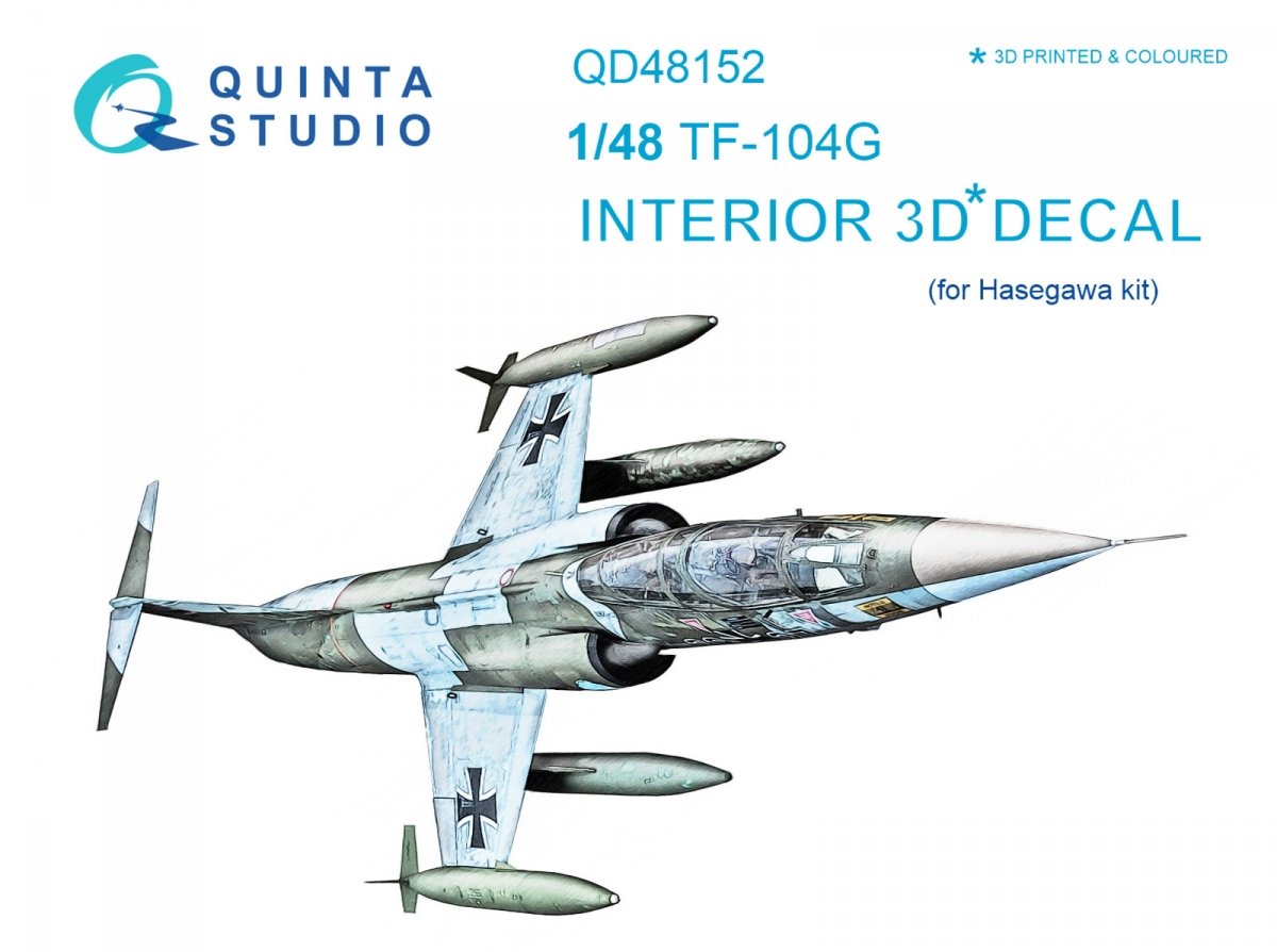 Quinta Studio QD48152 TF-104G 3D-Printed &amp; colored Interior on decal paper (for Hasegawa kit) 1/48