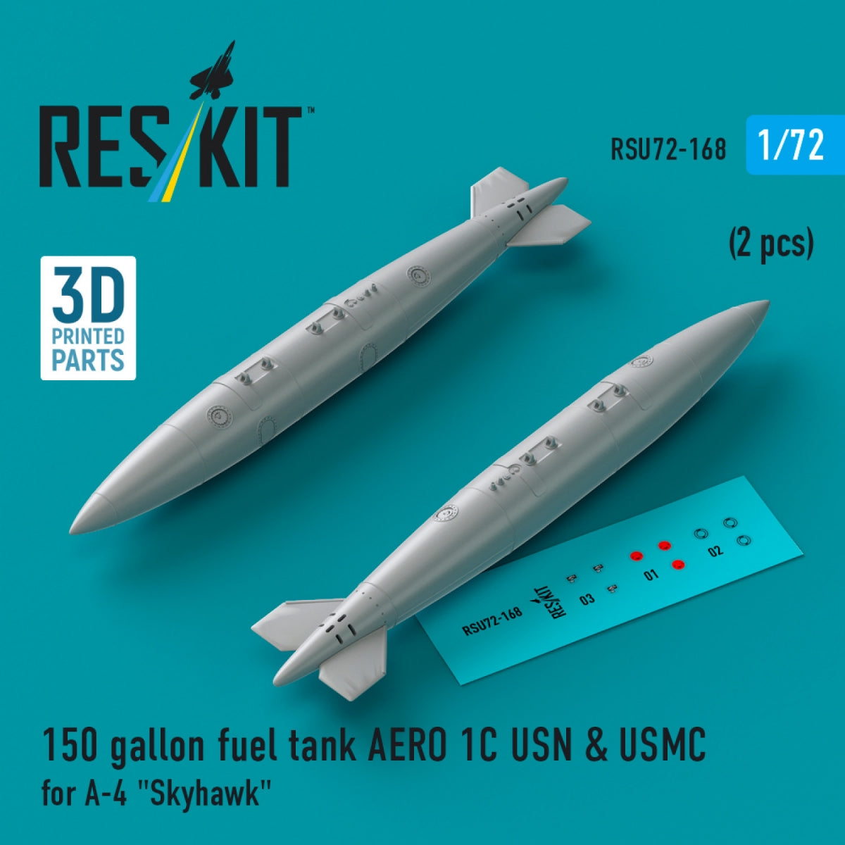 Réservoir de carburant RESKIT RSU72-0168 de 150 gallons pour AERO 1C USN &amp; USMC (2 pièces) (Impression 3D) 1/72