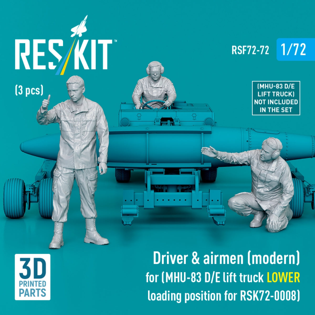 RESKIT RSF72-0072 Driver & airmen (modern) (3 pcs) (MHU-83 D/E lift truck LOWER loading position for RSK72-0008) (3D Printed) 1/72