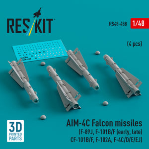 RESKIT RS48-0488 AIM-4C Falcon missiles (4 pcs) (3d Printed) 1/48