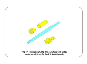 Aber 72L-60 Barrel for German StuG.III, Ausf.G middle version / German StuK.40 L/48 7.5 cm Bartel with middle model muzzle brake for StuG.III Ausf.G middle 1/72 – image 3