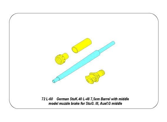 Aber 72L-60 Barrel for German StuG.III, Ausf.G middle version / German StuK.40 L/48 7.5 cm Bartel with middle model muzzle brake for StuG.III Ausf.G middle 1/72 – image 3