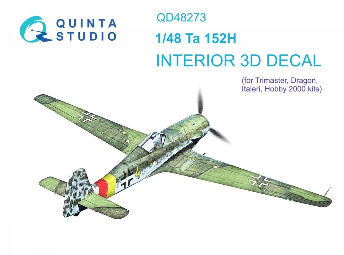 Quinta Studio QD48273 Ta 152H 3D-Printed &amp;amp; colored Interior on decal paper (Dragon) 1/48