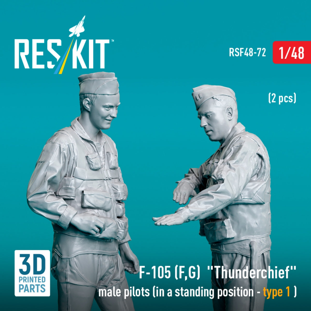 RESKIT RSF48-0072 F-105 (F, G) &amp;quot;Thunderchief&amp;quot; male pilots (in a standing position - type 1) (2 pcs) (3D Printed) 1/48 – zdjęcie 2