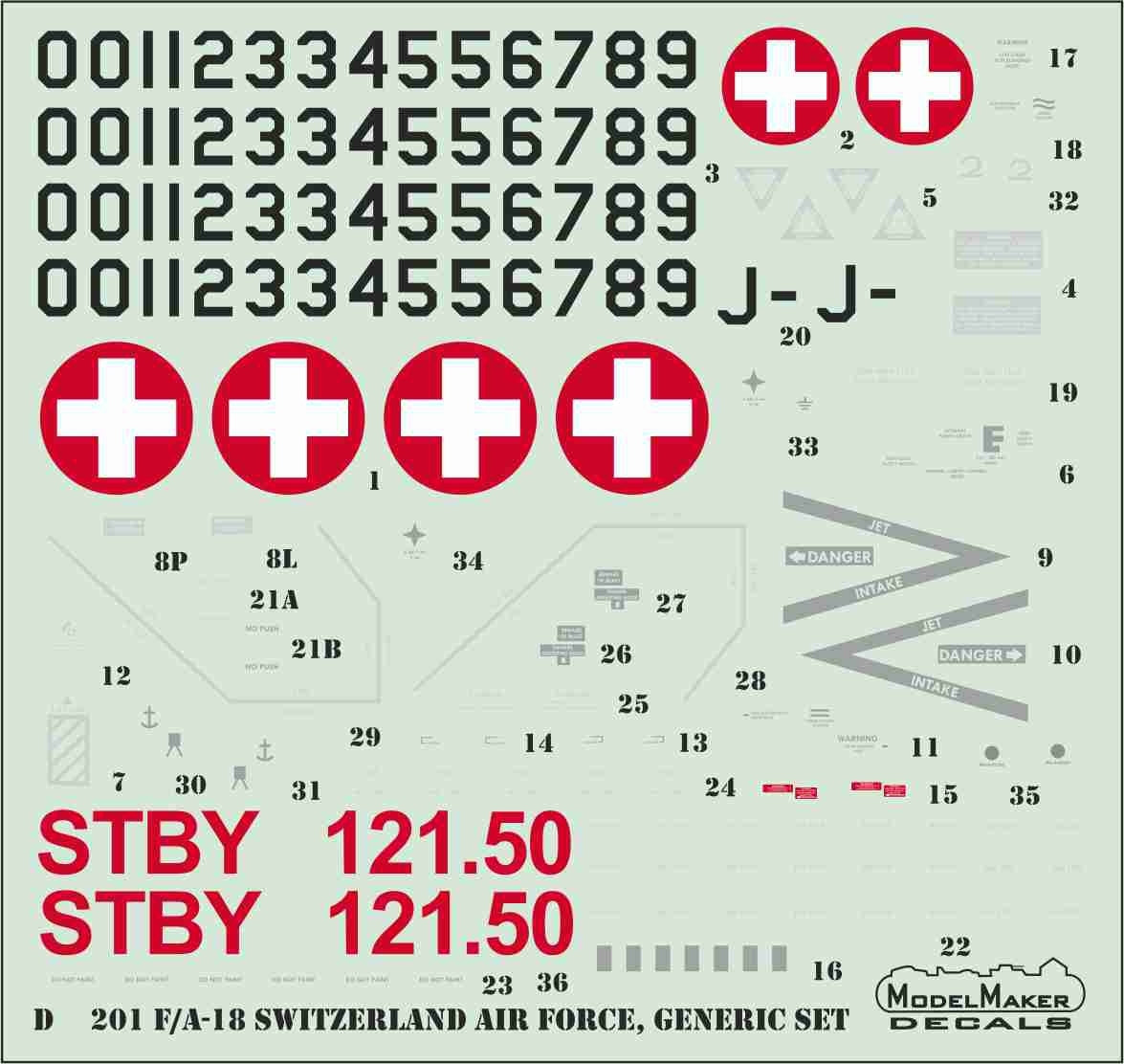 ModelMaker Decals D48201 F/A-18C/D Switzerland Air Force, generic set 1/48 – zdjęcie 2