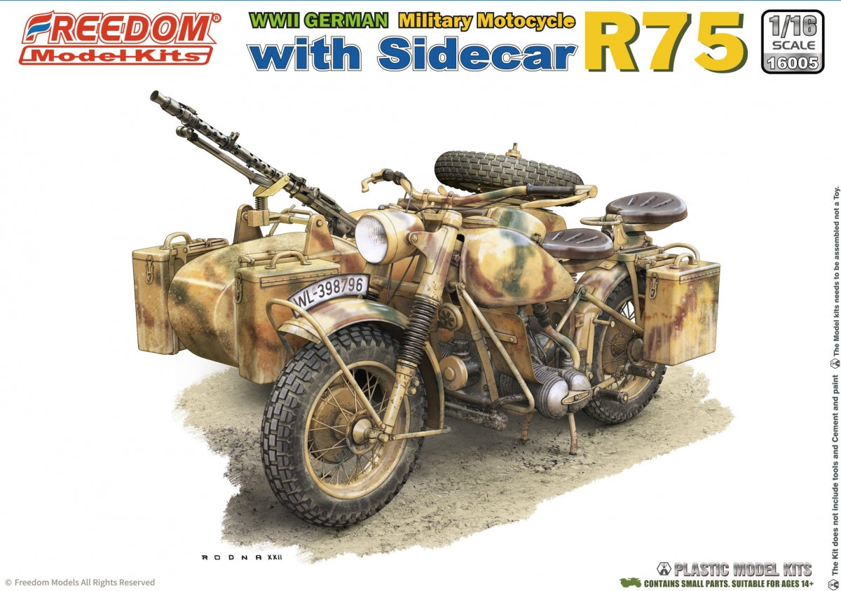 Freedom 16005 R75 with Sidecar WWII German Motorcycle 1/16