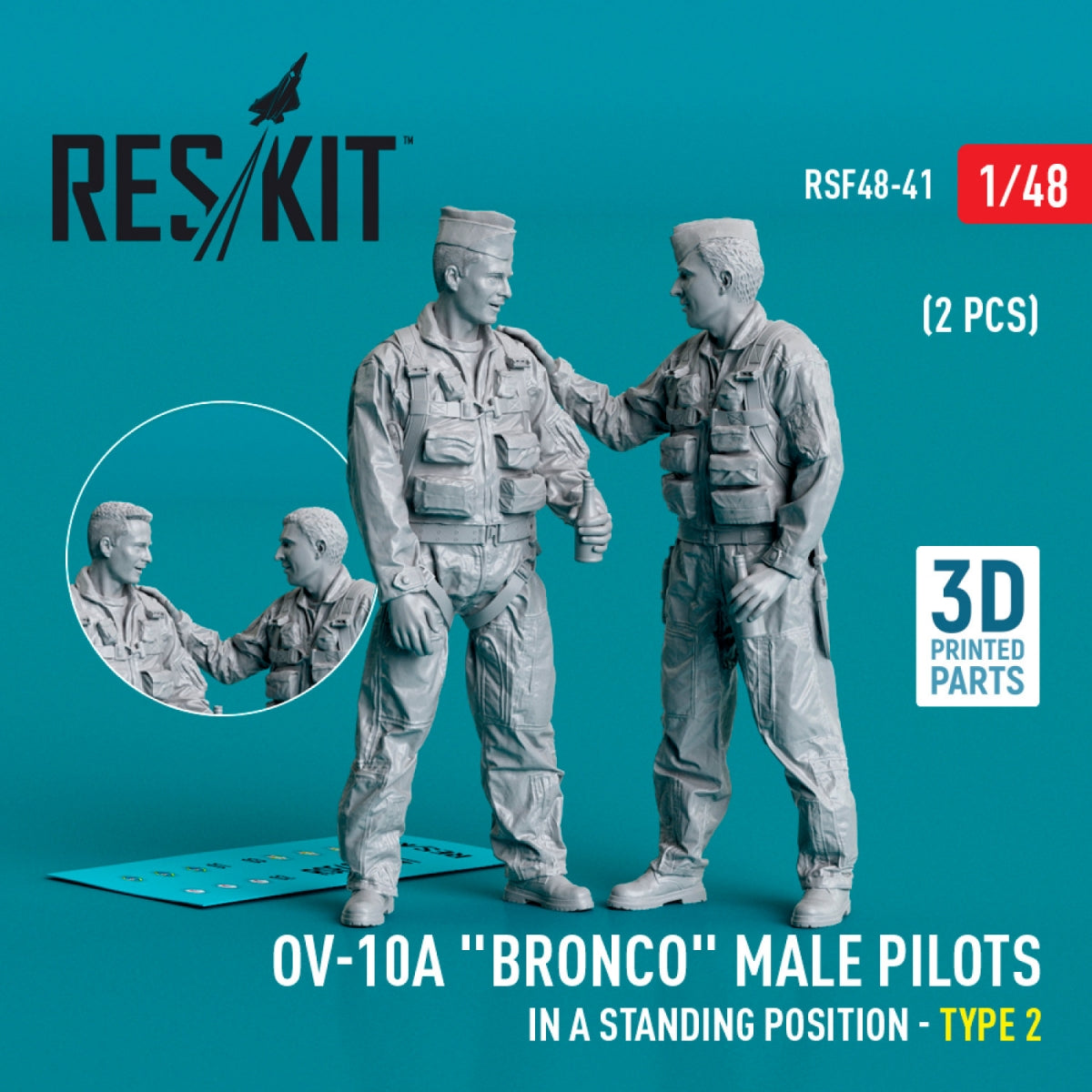 RESKIT RSF48-0041 OV-10A &amp;quot;Bronco&amp;quot; male pilots (in a standing position - type 2) (2 pcs) (3D Printed) 1/48