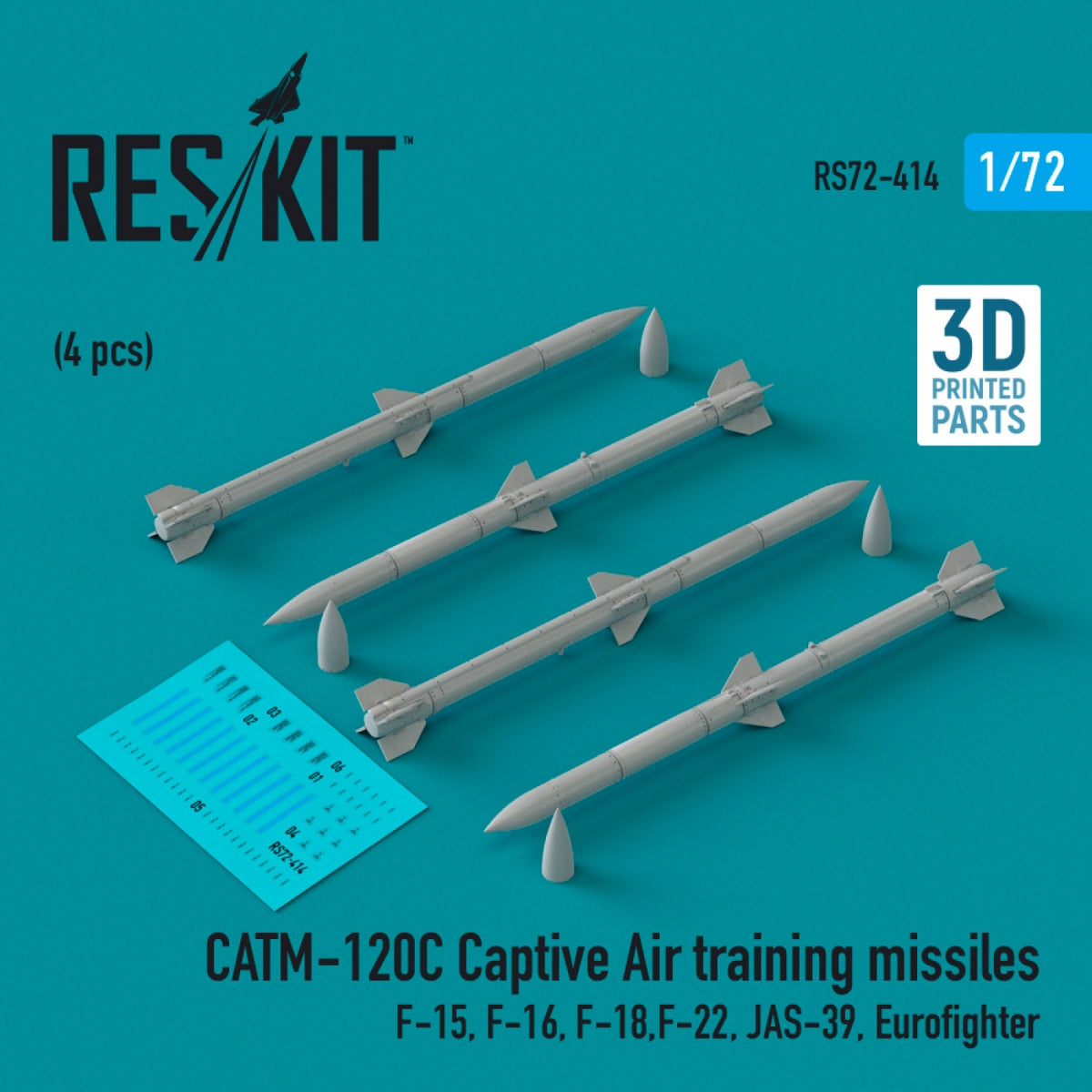 RESKIT RS72-0414 CATM-120C Captive Air training missiles (4 pcs) (3D Printed) 1/72