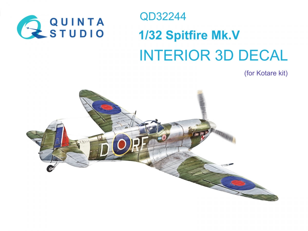 Quinta Studio QD32244 Spitfire Mk.V 3D-Printed &amp;amp; coloured Interior on decal paper (Kotare) 1/32