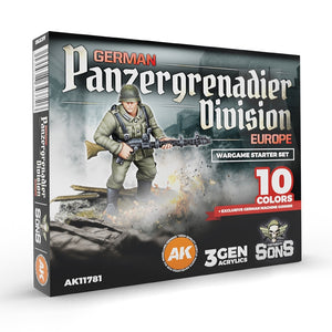 AK Interactive AK11781 GERMAN PANZERGRENADIER DIVISION, EUROPE – WARGAME STARTER SET – 10 COLORS &amp; EXCLUSIVE FIGURE (GERMAN MACHINE GUNNER)