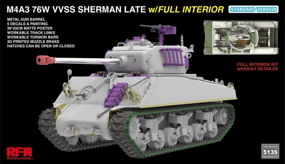 Rye Field Model 5135 M4A3 76W VVSS Sherman Late Standart Version Full Interior 1/35 – zdjęcie 2