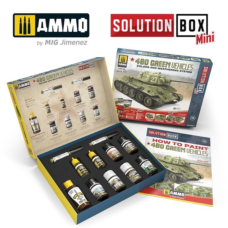 AMMO of Mig Jimenez 7900 Solution Box MINI - 4BO Green Vehicles – zdjęcie 2