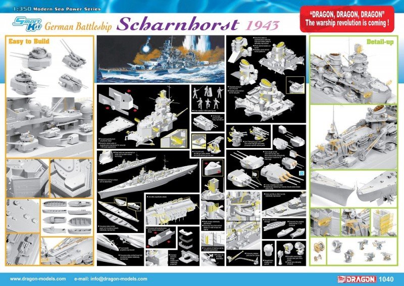Dragon 1040 German Battleship Scharnhorst 1943 1/350