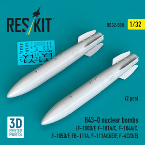 RESKIT RS32-0588 B43-0 nuclear bombs (2 pcs) (F-100D/F, F-101A/C, F-104A/C, F-105D/F, FB-111A, F-111A/D/E/F, F-4C/D/E) (3D Printed) 1/32