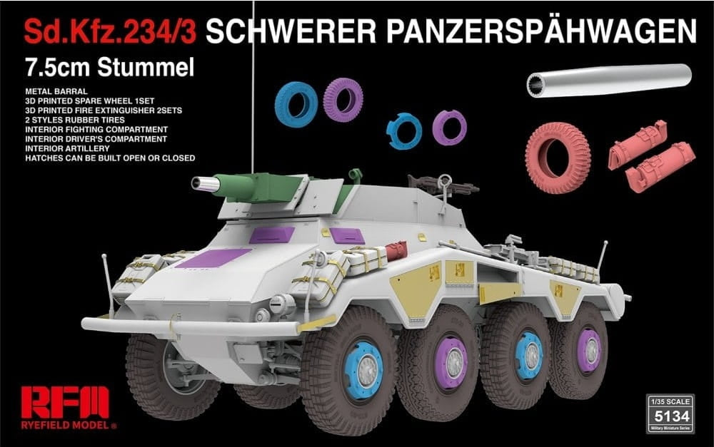 Rye Field Model 5134 Sd.Kfz. 234/3 Schwerer Panzerspahwagen 7.5cm Stummel 1/35 – zdjęcie 2